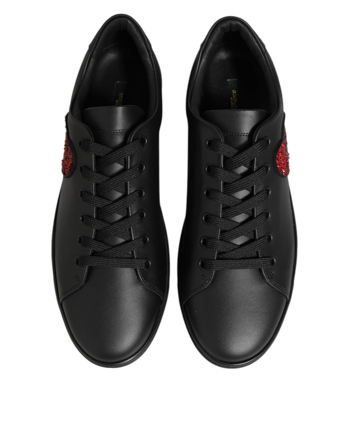 Dolce & Gabbana Black Leather Crystal Heart Sneakers