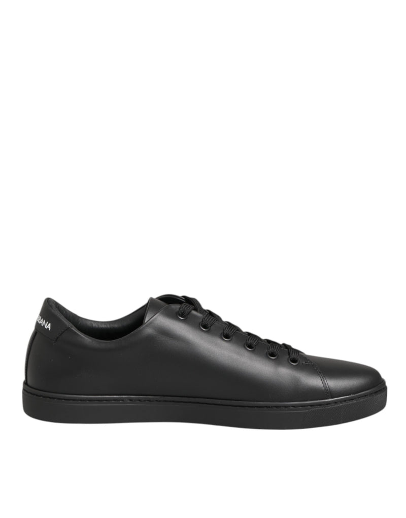 Dolce & Gabbana Black Leather Crystal Heart Sneakers