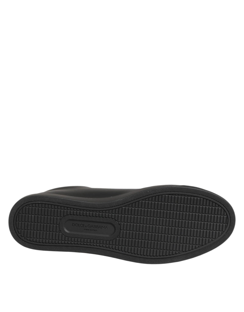 Dolce & Gabbana Black Leather Crystal Heart Sneakers