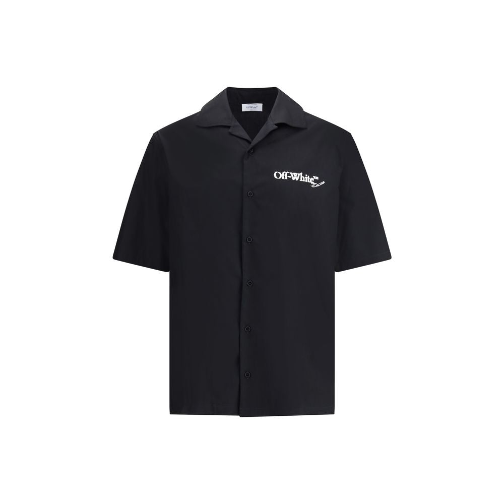 Chemise de bowling blanc cassé en popeline