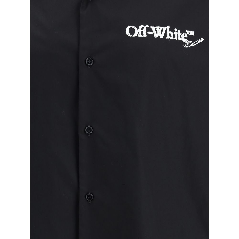Chemise de bowling blanc cassé en popeline