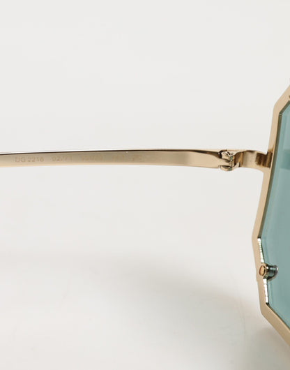 Dolce & Gabbana DG2216 Gold Square Frame Green Lens Shades Sunglasses