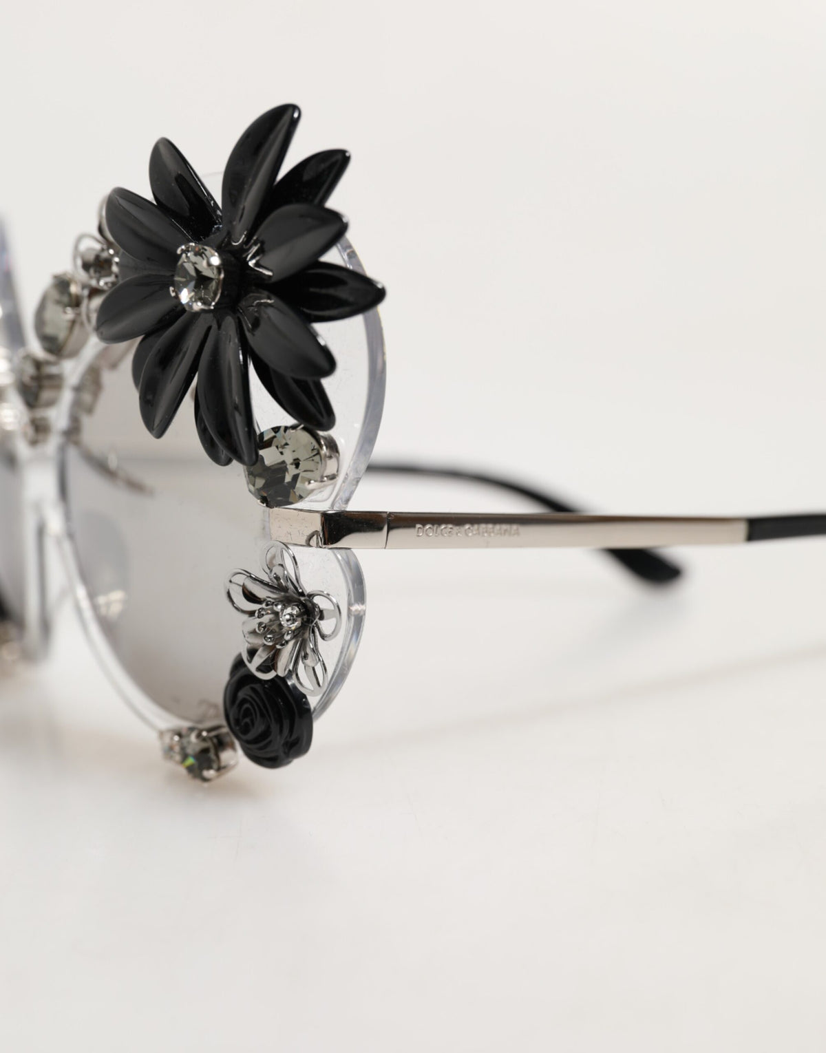 Dolce & Gabbana DG4292 Lunettes de soleil transparentes rondes avec fleurs en cristal