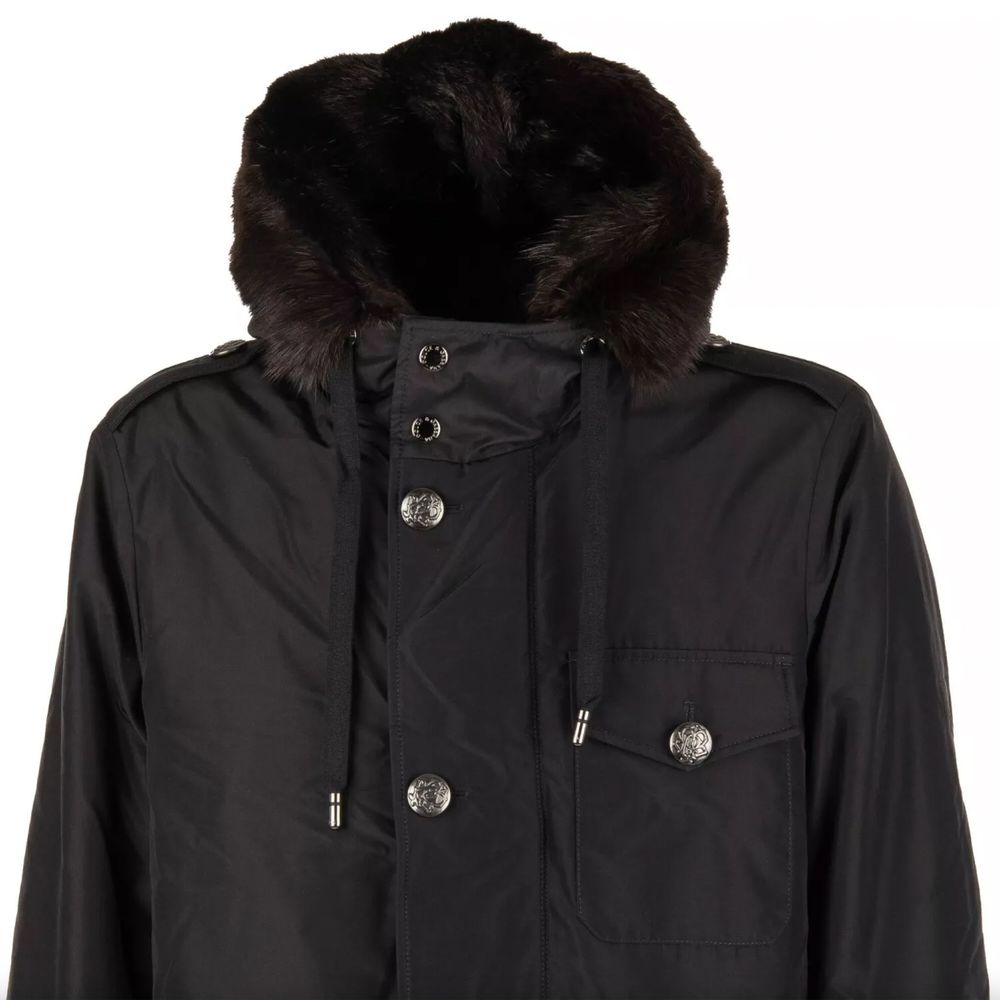 Dolce & Gabbana Black Silk Men Parka