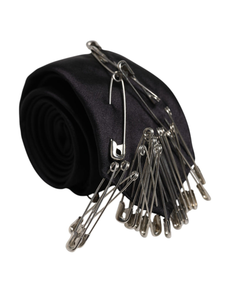 Cravate ajustable en soie avec épingles de sûreté noires Dolce &amp; Gabbana