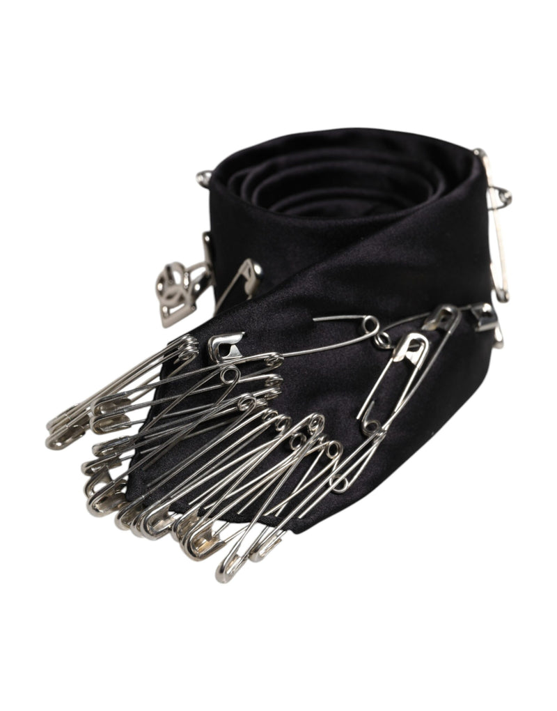 Cravate ajustable en soie avec épingles de sûreté noires Dolce &amp; Gabbana