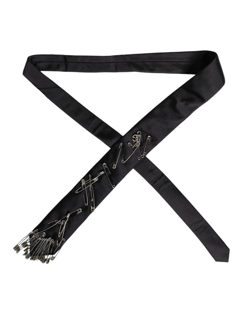 Cravate ajustable en soie avec épingles de sûreté noires Dolce &amp; Gabbana