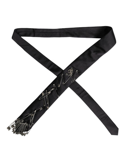 Cravate ajustable en soie avec épingles de sûreté noires Dolce &amp; Gabbana