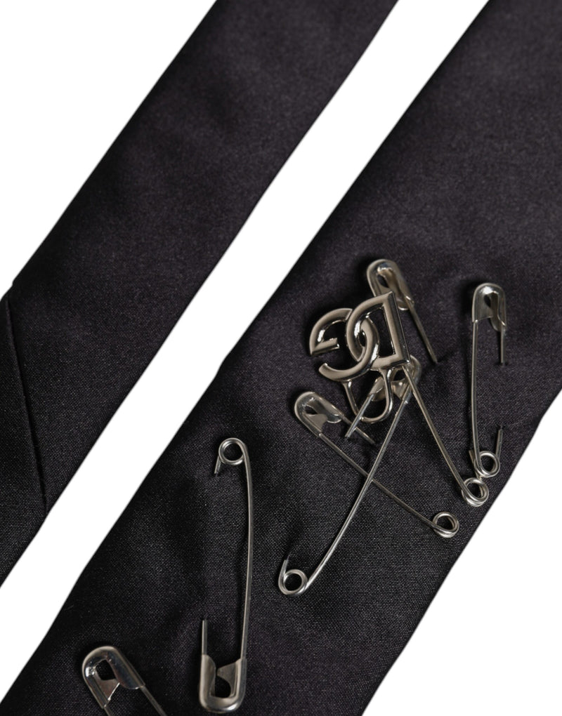 Cravate ajustable en soie avec épingles de sûreté noires Dolce &amp; Gabbana