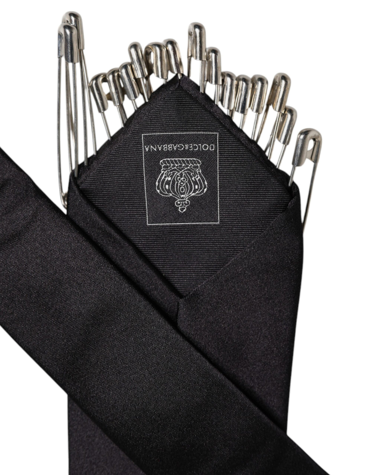 Cravate ajustable en soie avec épingles de sûreté noires Dolce &amp; Gabbana