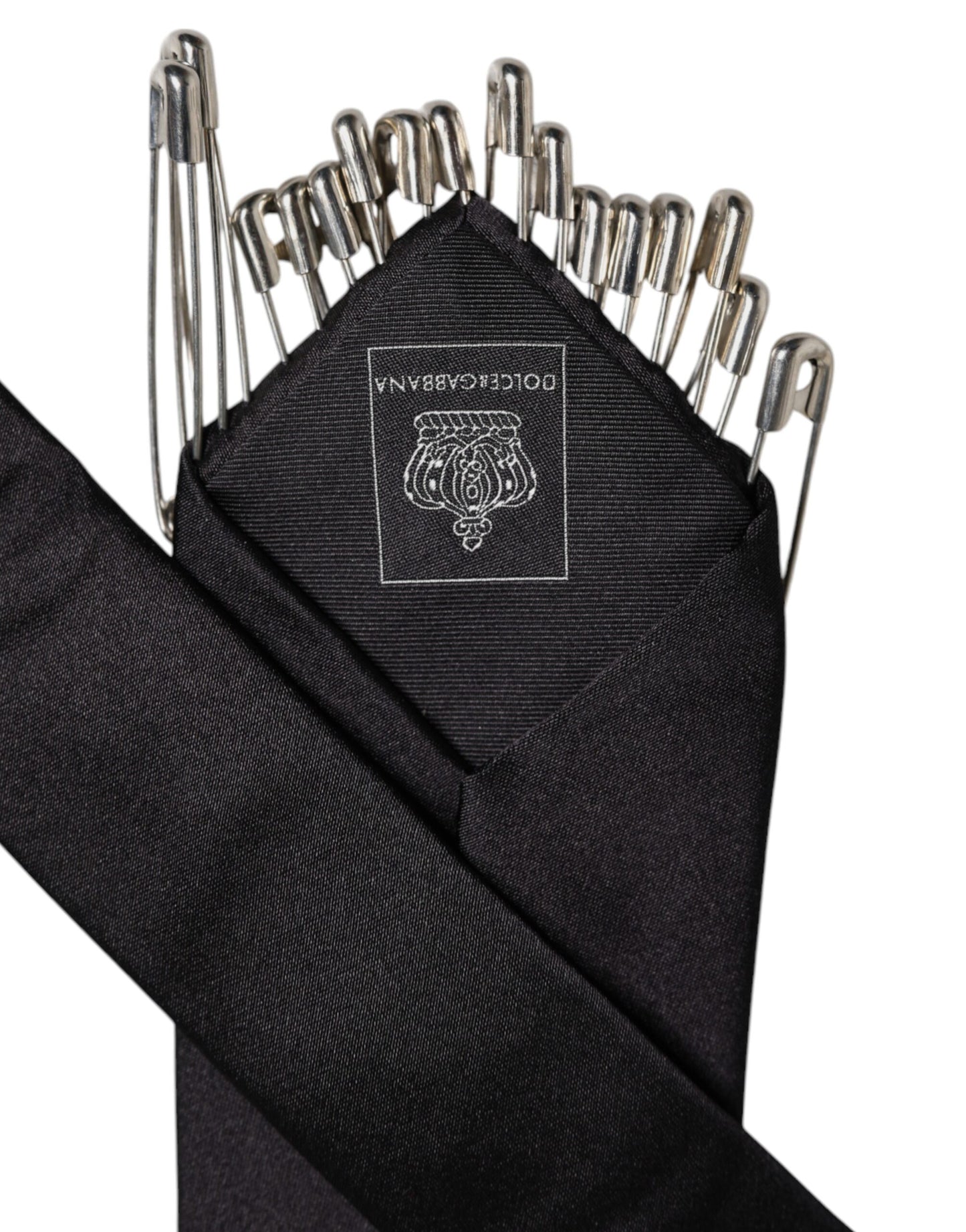 Cravate ajustable en soie avec épingles de sûreté noires Dolce &amp; Gabbana