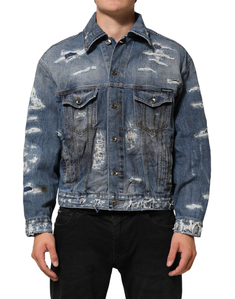 Dolce & Gabbana blauw katoenen gerafelde denim blousonjack