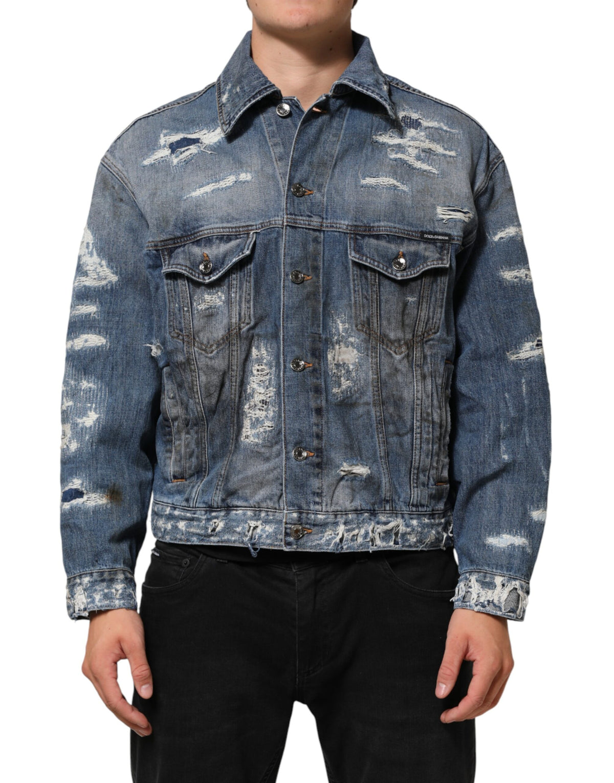 Veste blouson en denim bleu délavé Dolce & Gabbana