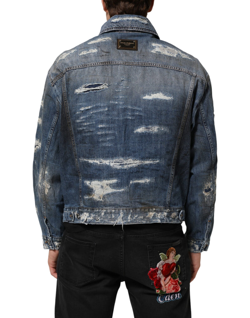 Dolce & Gabbana blauw katoenen gerafelde denim blousonjack