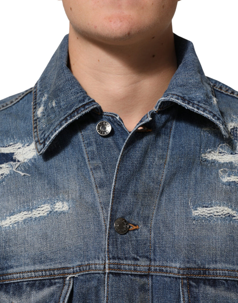 Dolce & Gabbana blauw katoenen gerafelde denim blousonjack