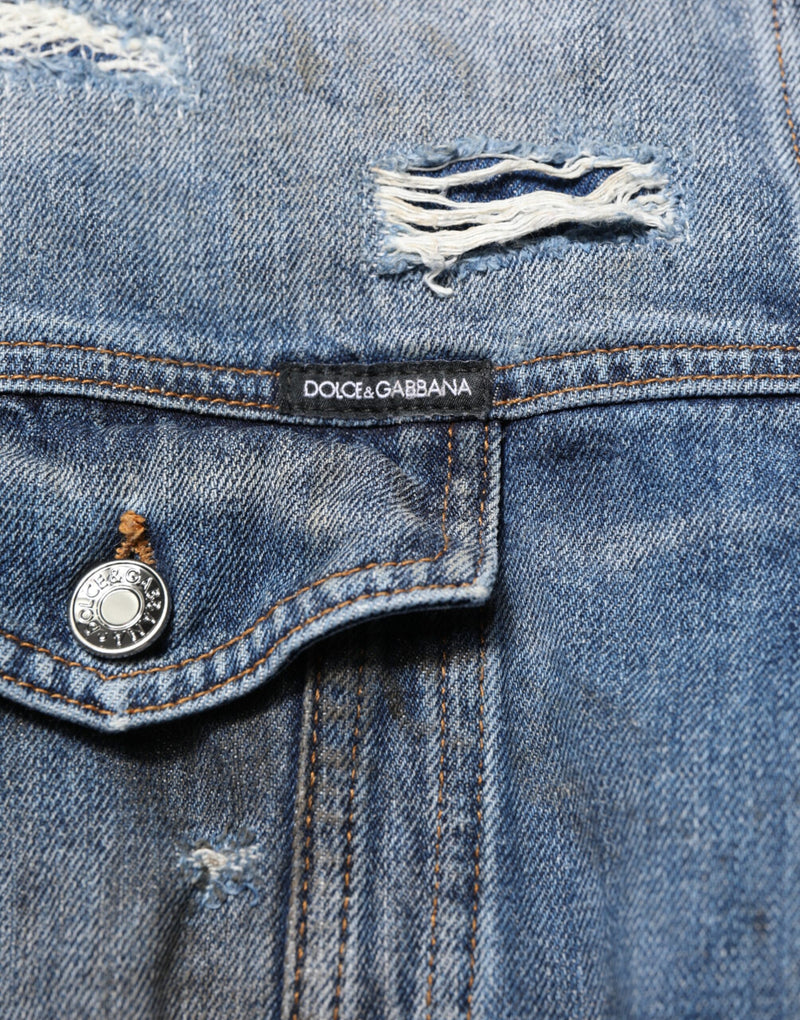 Dolce & Gabbana blauw katoenen gerafelde denim blousonjack