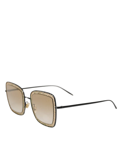 Dolce & Gabbana DG2225 Black Gold Lace Frame Brown Gradient Sunglasses