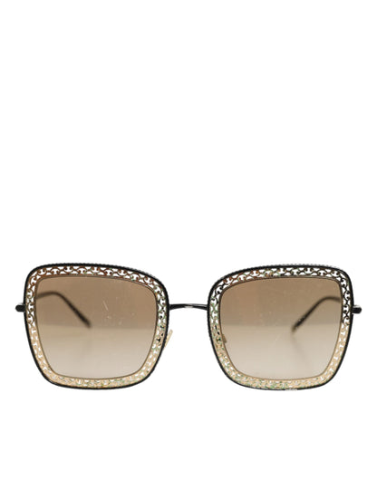 Dolce & Gabbana DG2225 Black Gold Lace Frame Brown Gradient Sunglasses