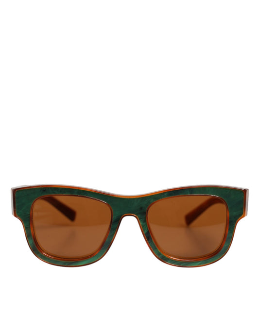 Lunettes de soleil carrées pour homme et femme Dolce &amp; Gabbana DG4391 en acétate vert et marron.