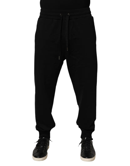 Pantalon de jogging en coton noir avec logo DG de Dolce &amp; Gabbana