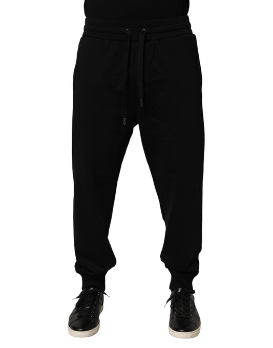 Pantalon de jogging en coton noir avec logo DG de Dolce &amp; Gabbana