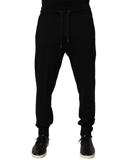 Pantalon de jogging en coton noir avec logo DG de Dolce &amp; Gabbana