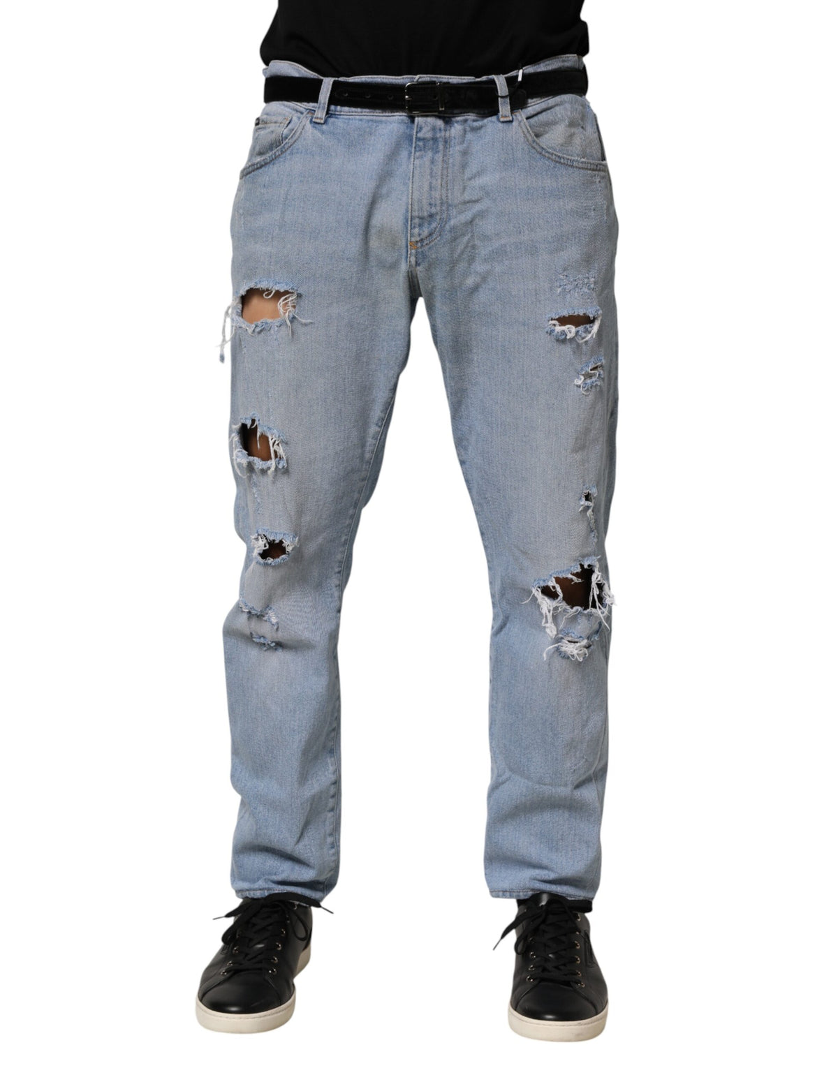 Dolce & Gabbana Jeans Distressed Slim Fit en Coton Bleu