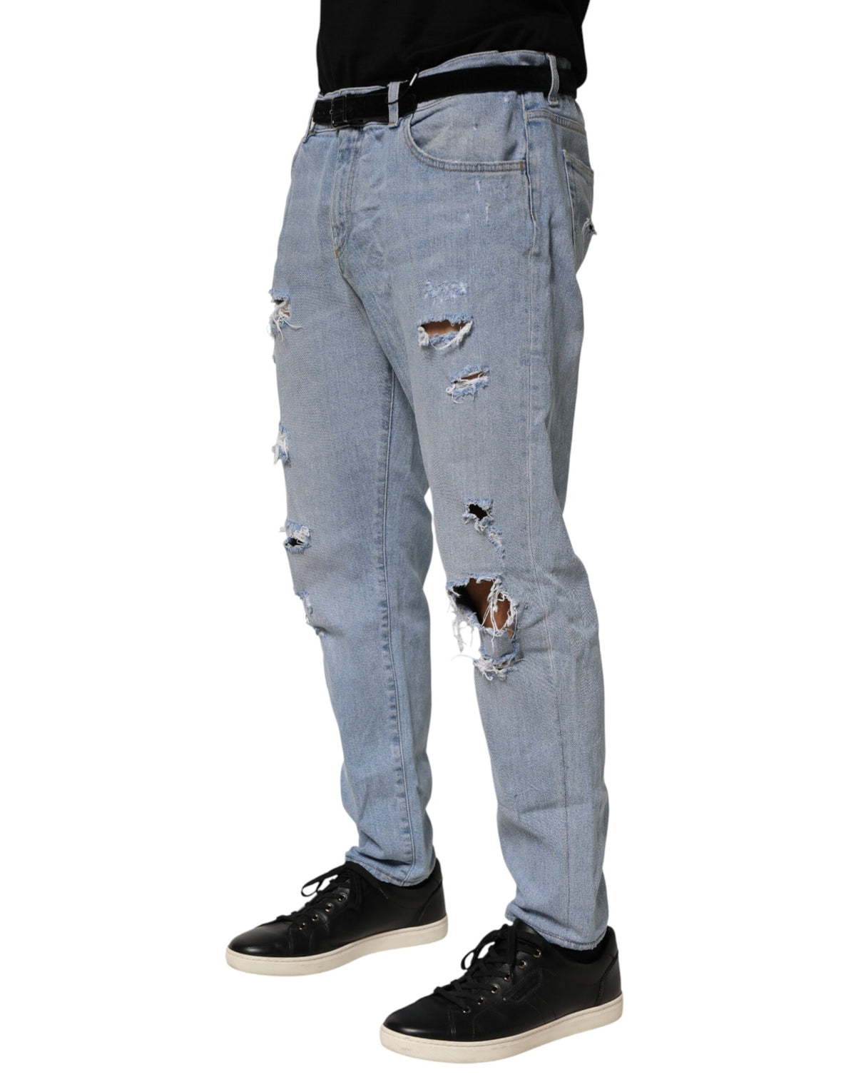 Dolce & Gabbana Jeans Distressed Slim Fit en Coton Bleu