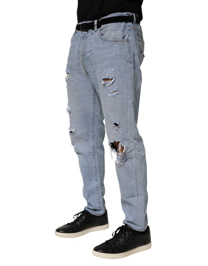 Jeans en jean slim à effet délavé en coton bleu de Dolce &amp; Gabbana