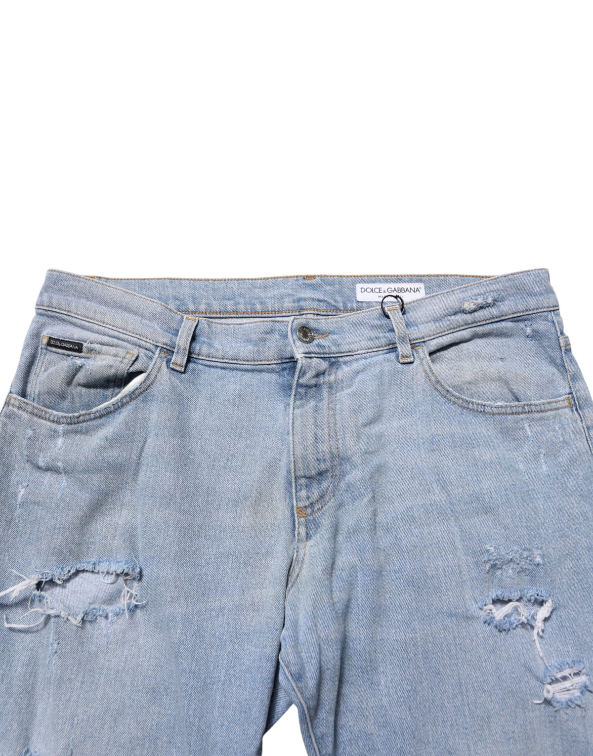 Dolce & Gabbana Jeans Distressed Slim Fit en Coton Bleu