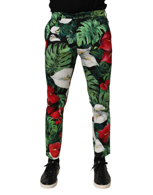 Pantalon fuselé en coton à imprimé floral multicolore de Dolce &amp; Gabbana