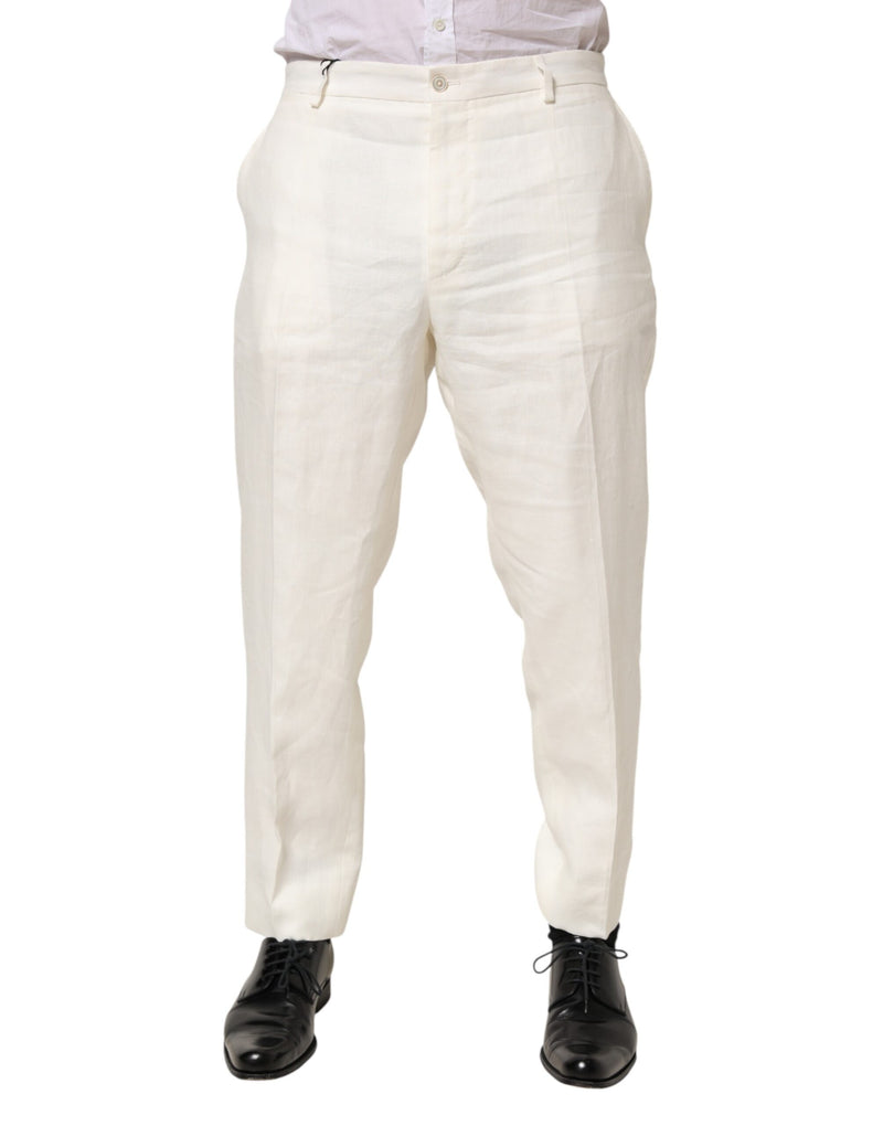 Dolce & Gabbana White Linen Formal Dress Men Trouser Pants
