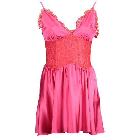 Gaelle Paris Pink Cotton Dress with Lace Detail for Women