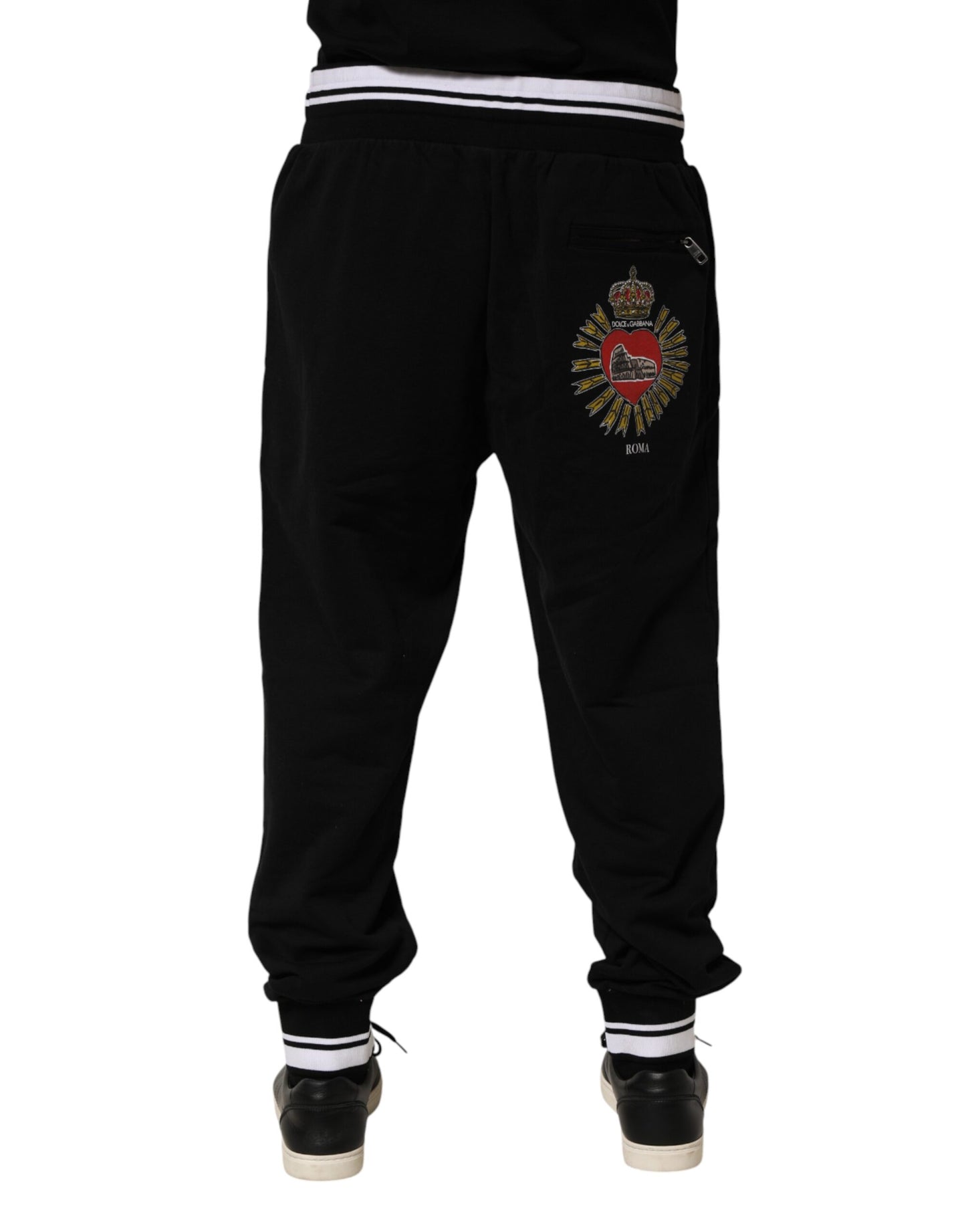 Pantalon de jogging noir en coton à motif du Sacré-Cœur pour homme de Dolce &amp; Gabbana