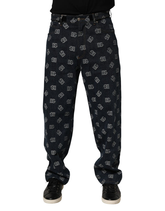 Jeans en jean droit pour homme Dolce &amp; Gabbana, bleu, imprimé logo.
