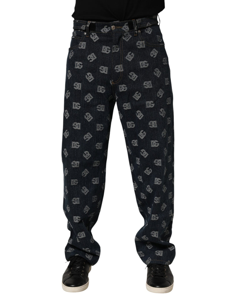 Jeans en jean droit pour homme Dolce &amp; Gabbana, bleu, imprimé logo.