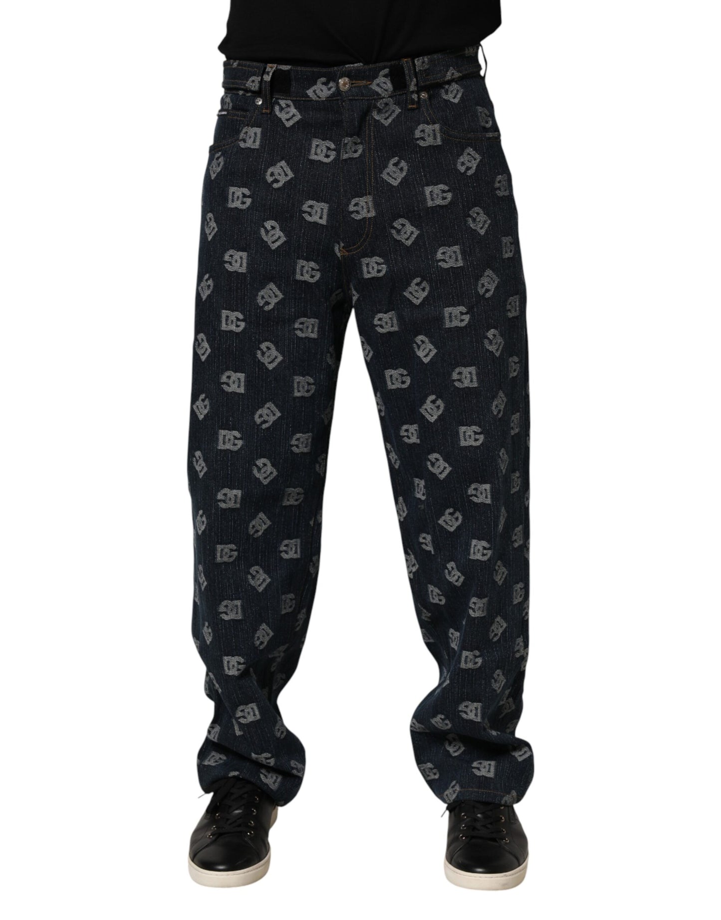 Jeans en jean droit pour homme Dolce &amp; Gabbana, bleu, imprimé logo.