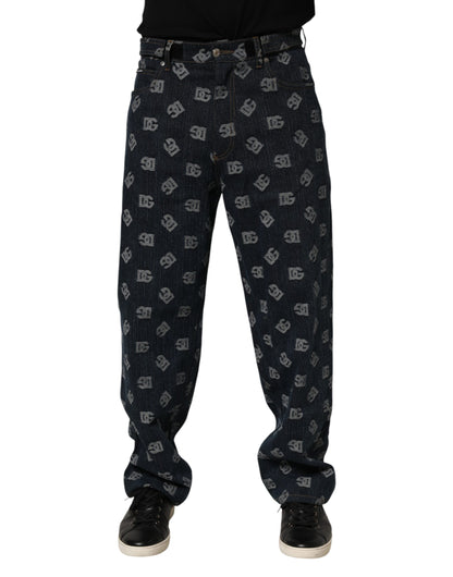 Jeans en jean droit pour homme Dolce &amp; Gabbana, bleu, imprimé logo.