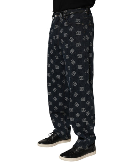 Jeans en jean droit pour homme Dolce &amp; Gabbana, bleu, imprimé logo.