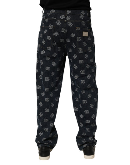 Jeans en jean droit pour homme Dolce &amp; Gabbana, bleu, imprimé logo.