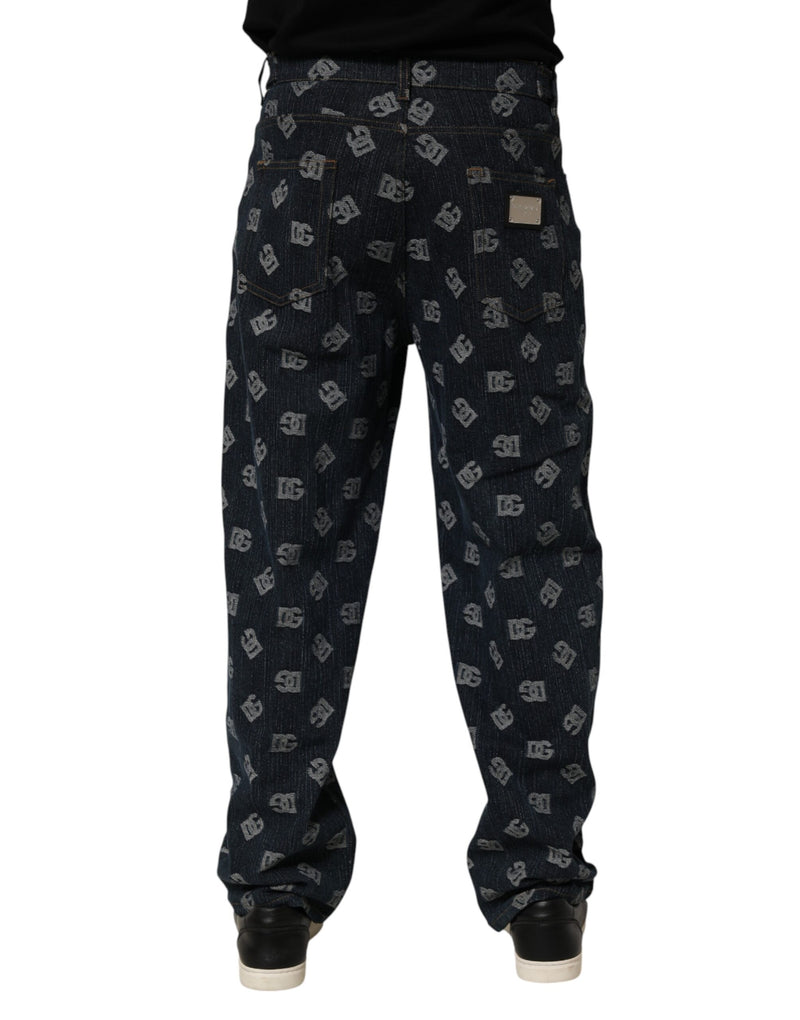 Jeans en jean droit pour homme Dolce &amp; Gabbana, bleu, imprimé logo.