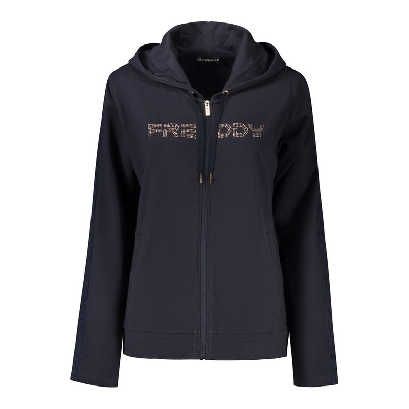 Freddy Blue Cotton Women Sweatshirt with Rhinestone Detail