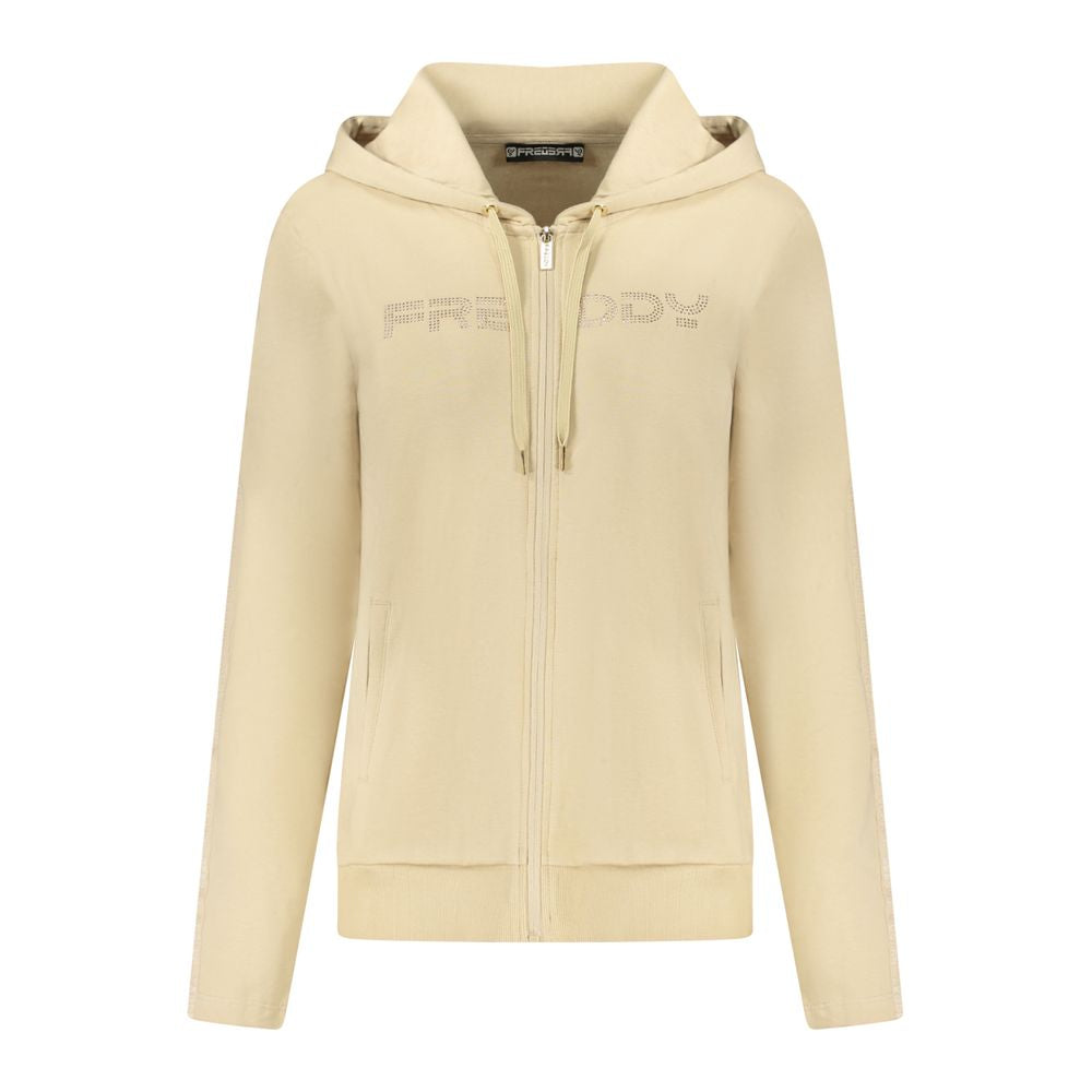 Freddy Beige Cotton Women Sweatshirt with Rhinestone Details