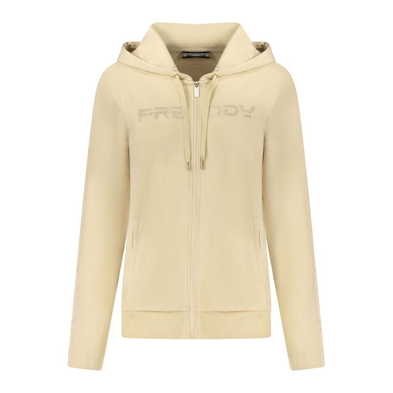 Freddy Beige Cotton Women Sweatshirt with Rhinestone Details