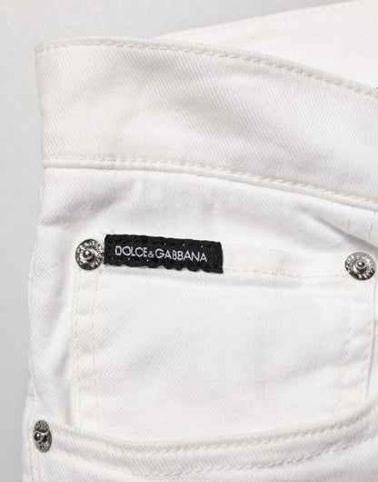 Jeans skinny en jean doré à imprimé graffiti blanc Dolce &amp; Gabbana