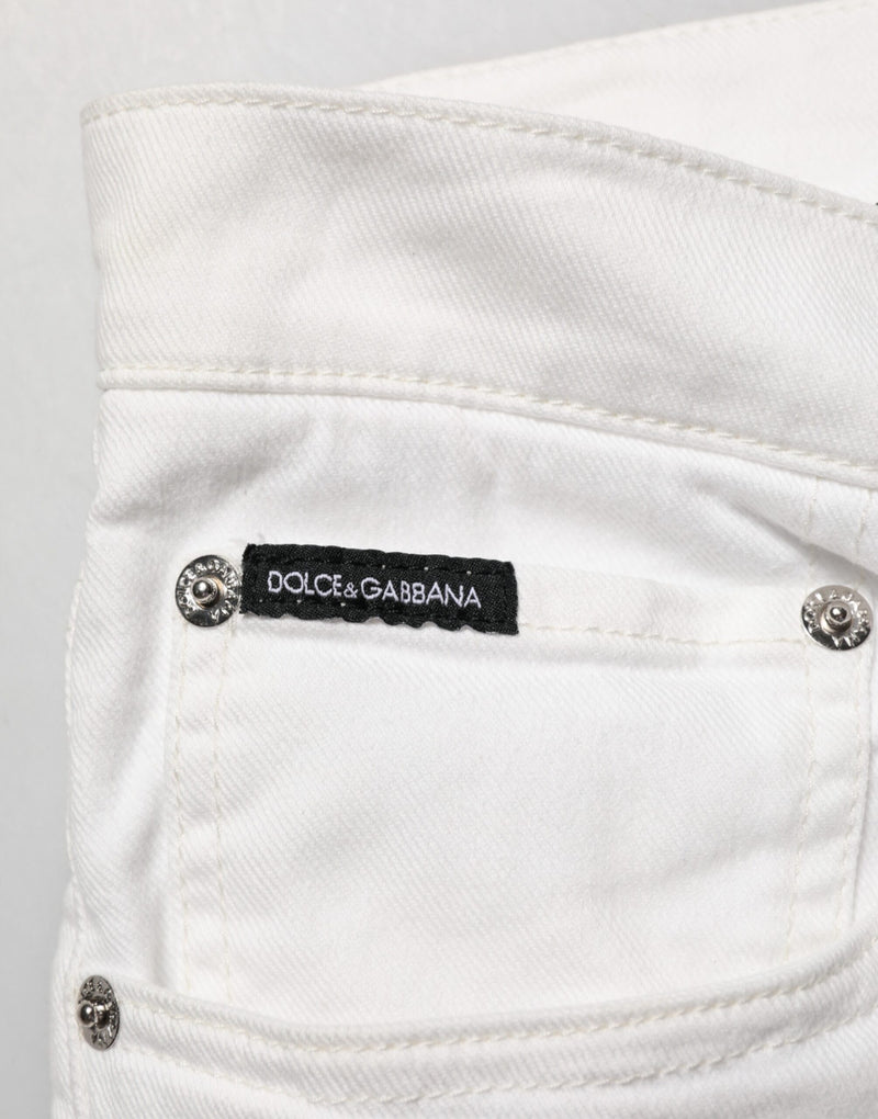 Dolce &amp; Gabbana witte skinny jeans met gouden graffitiprint.