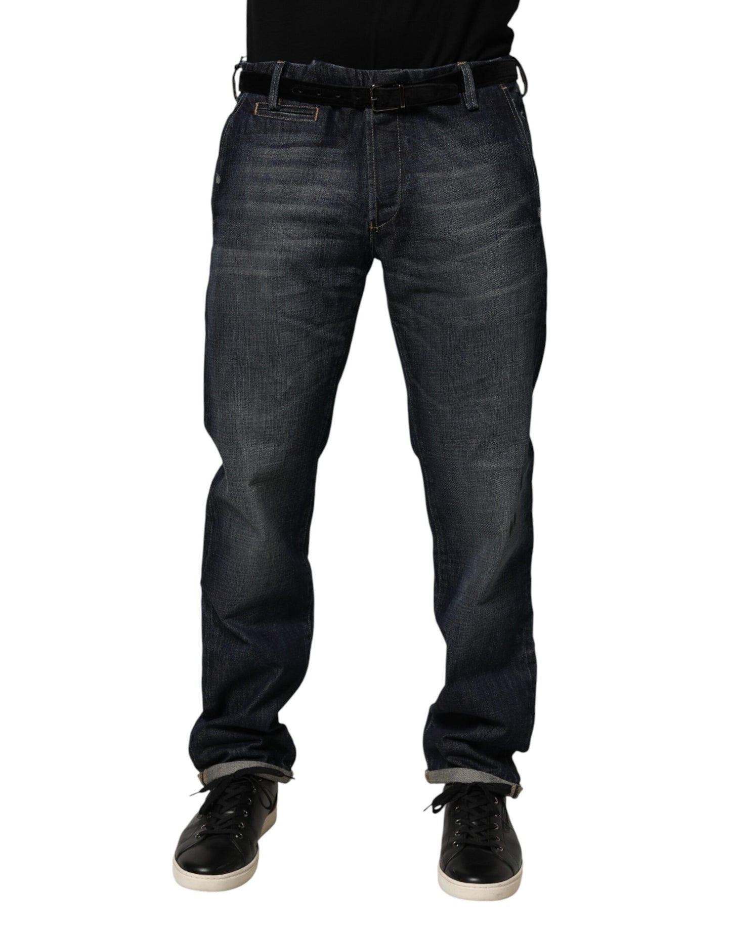 Jean slim en jean pour homme, bleu foncé, effet délavé, de la marque Brian Dales.