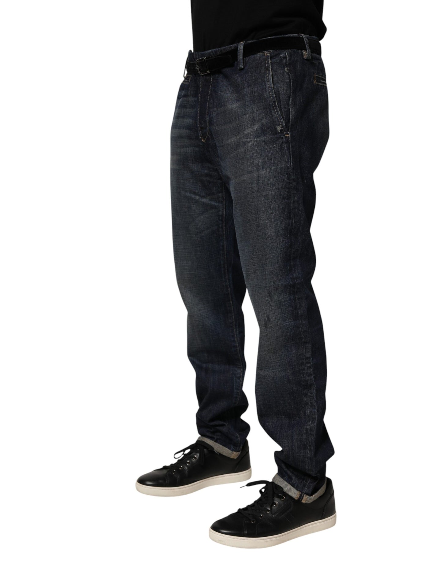 Jean slim en jean pour homme, bleu foncé, effet délavé, de la marque Brian Dales.
