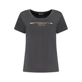 Freddy Black Cotton Women T-Shirt with Rhinestone Details