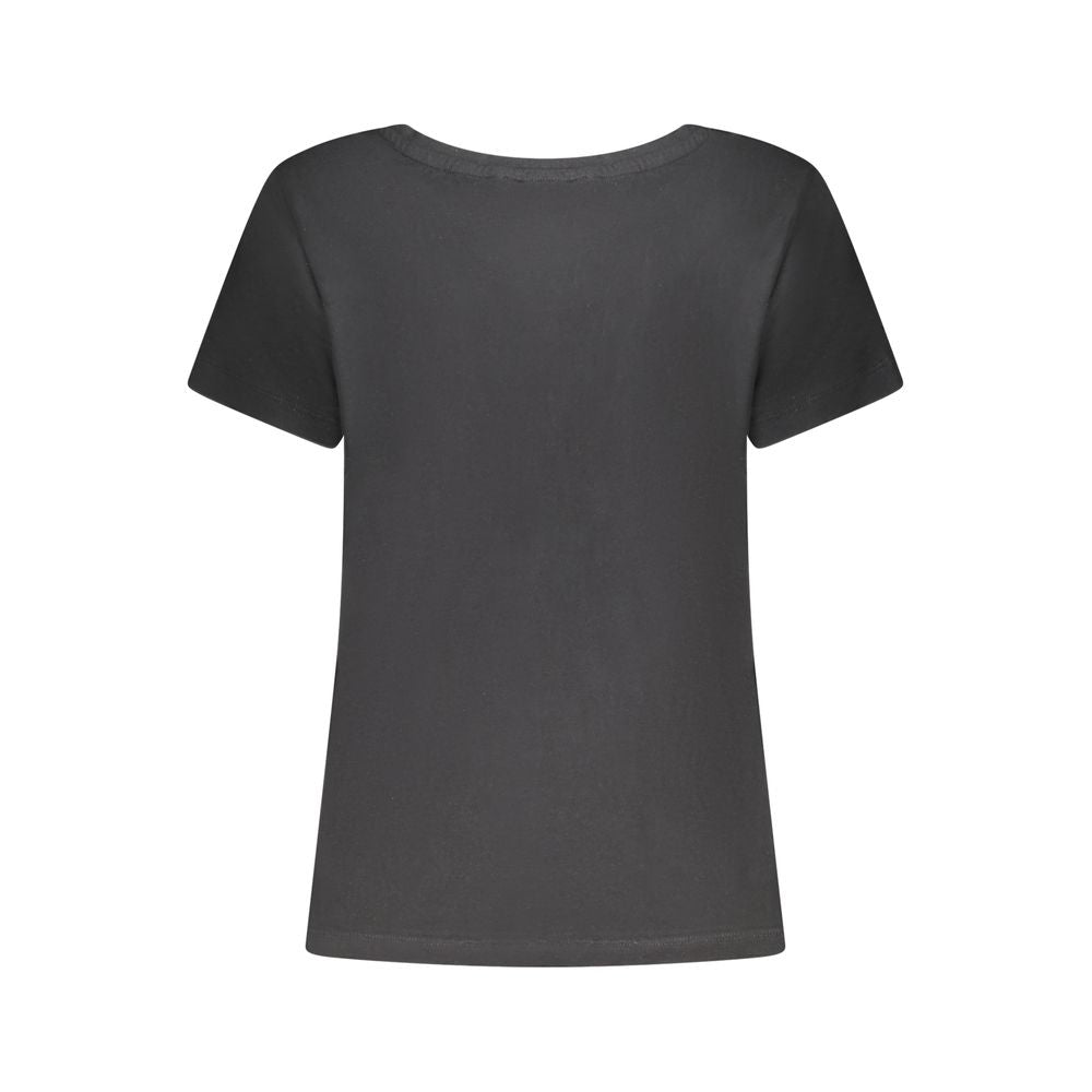 Freddy Black Cotton Women T-Shirt with Rhinestone Details